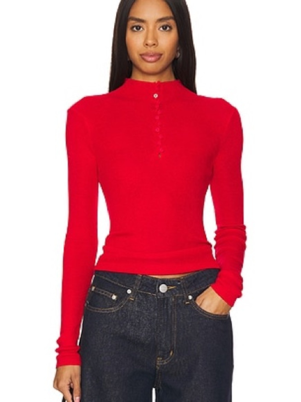 Favorite Daughter Long Sleeve Red Mock Neck Top